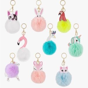 Cute Animal Pom Pom Keychain Set - Pastel & Bright Colors